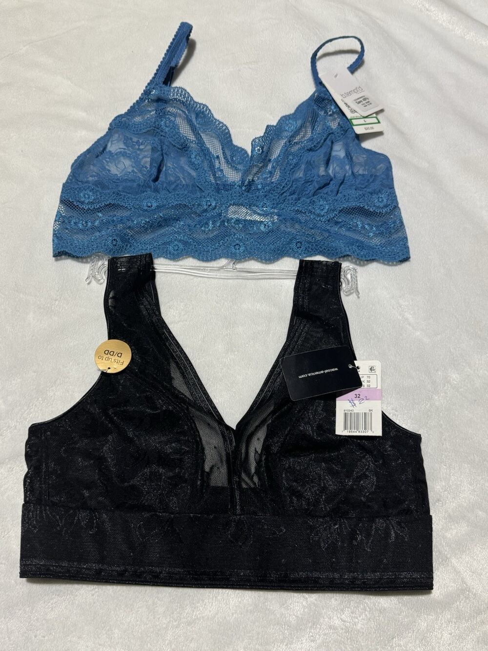 Wacoal & b.tempt’d Bra Lot Size 32 , L New With Tags, Blue Lace Bralette Blanc